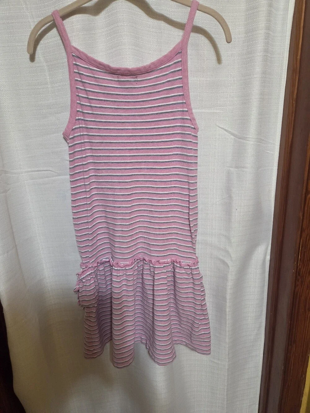 Ralph Lauren Girl’s XL 16 Tank Dress Summer Polo Mesh Striped Pink Blue White